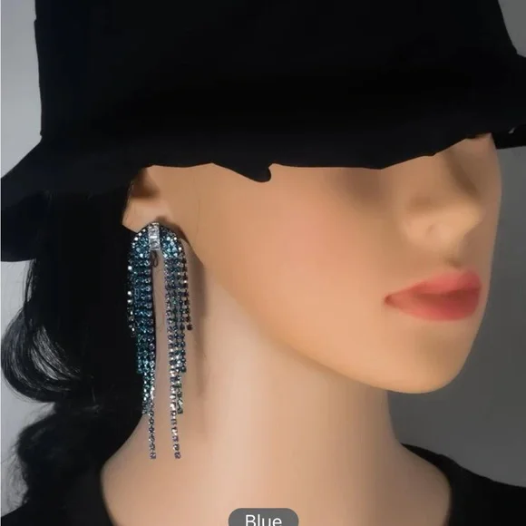 Rhinestone Tassel Drop Earrings - Picture 2 of 3